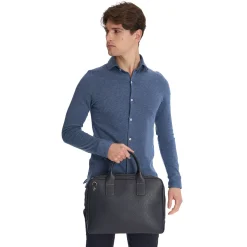 E.Marinella BORSA PORTA PC BLU In pelle martellata New