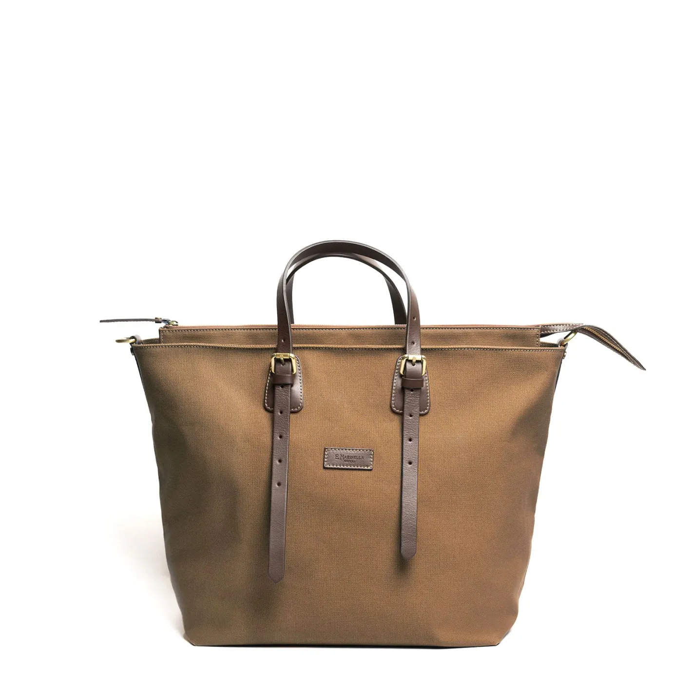 E.Marinella BORSA WEEKEND MARRONE SCURO In tela con rifiniture in pelle New