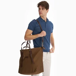 E.Marinella BORSA WEEKEND MARRONE SCURO In tela con rifiniture in pelle New
