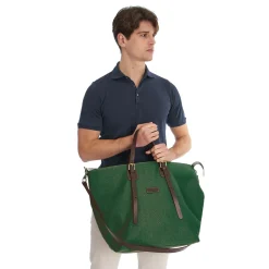 E.Marinella BORSA WEEKEND VERDE SCURO In tela con rifinitute in pelle Outlet
