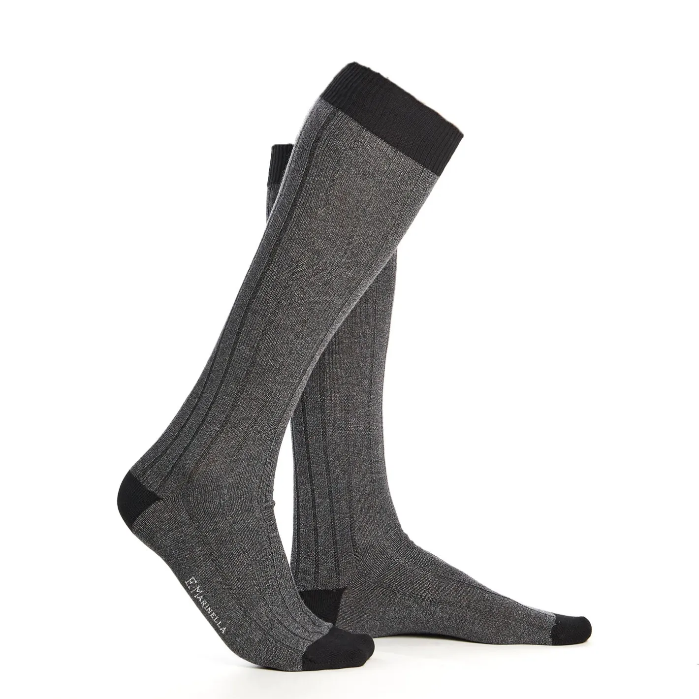 E.Marinella CALZE LUNGHE BICOLORE GRIGIO E NERO IN COTONE Tinta unita Sale