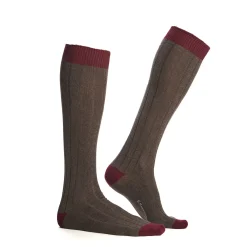 E.Marinella CALZE LUNGHE BICOLORE MARRONE E BORDEAUX IN COTONE Tinta unita