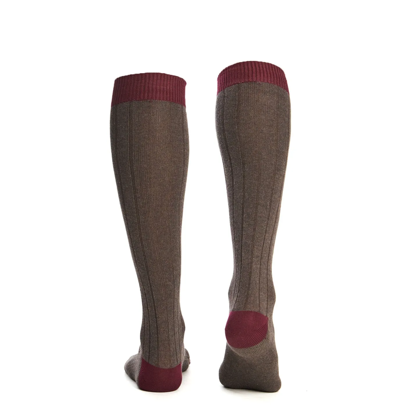 E.Marinella CALZE LUNGHE BICOLORE MARRONE E BORDEAUX IN COTONE Tinta unita