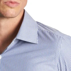 E.Marinella CAMICIA CLASSICA A RIGHE BIANCO E BLU SLIM In cotone popeline New