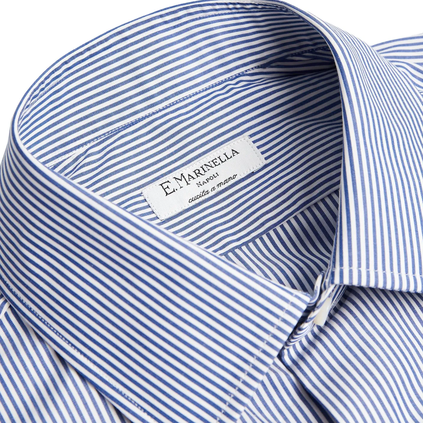 E.Marinella CAMICIA CLASSICA A RIGHE BIANCO E BLU SLIM In cotone popeline New