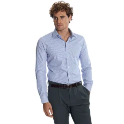 E.Marinella CAMICIA CLASSICA A RIGHE BIANCO E BLU SLIM In cotone popeline New
