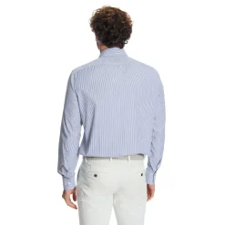 E.Marinella CAMICIA CLASSICA RIGHE BIANCO E BLU REGULAR In cotone popeline Outlet