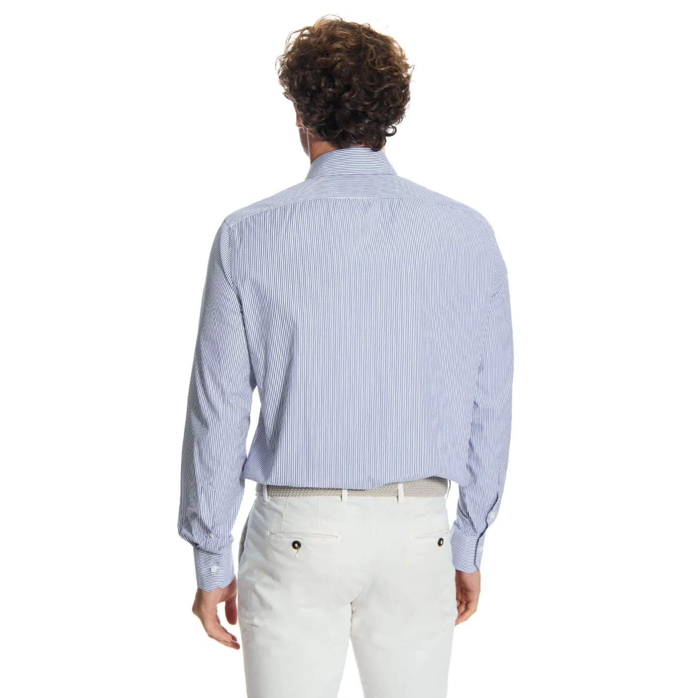 E.Marinella CAMICIA CLASSICA RIGHE BIANCO E BLU REGULAR In cotone popeline Outlet