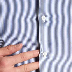 E.Marinella CAMICIA CLASSICA RIGHE BIANCO E BLU REGULAR In cotone popeline Outlet