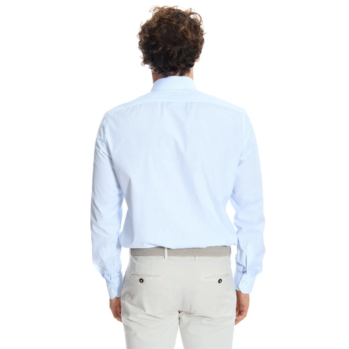 E.Marinella CAMICIA CLASSICA RIGHE BIANCO E AZZURRO REGULAR In cotone popeline Online
