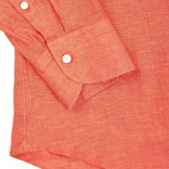 E.Marinella CAMICIA IN LINO ARANCIONE Con bottoni in madreperla Outlet