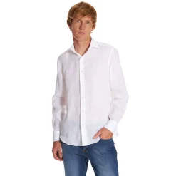 E.Marinella CAMICIA IN LINO BIANCA Con bottoni in madreperla Sale