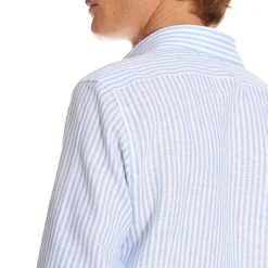 E.Marinella CAMICIA IN LINO BIANCA E AZZURRA Rigata Outlet