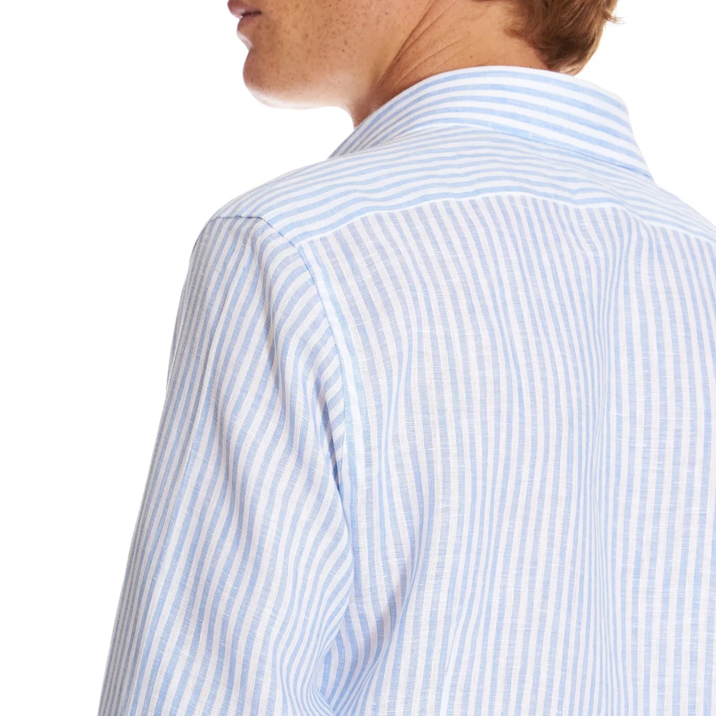 E.Marinella CAMICIA IN LINO BIANCA E AZZURRA Rigata Outlet
