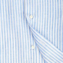 E.Marinella CAMICIA IN LINO BIANCA E AZZURRA Rigata Outlet