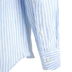 E.Marinella CAMICIA IN LINO BIANCA E AZZURRA Rigata Outlet