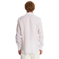 E.Marinella CAMICIA IN LINO BIANCA E BEIGE Rigata Outlet