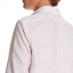 E.Marinella CAMICIA IN LINO BIANCA E BEIGE Rigata Outlet