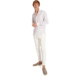 E.Marinella CAMICIA IN LINO BIANCA E BEIGE Rigata Outlet