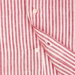 E.Marinella CAMICIA IN LINO BIANCA E BORDEAUX Rigata Online