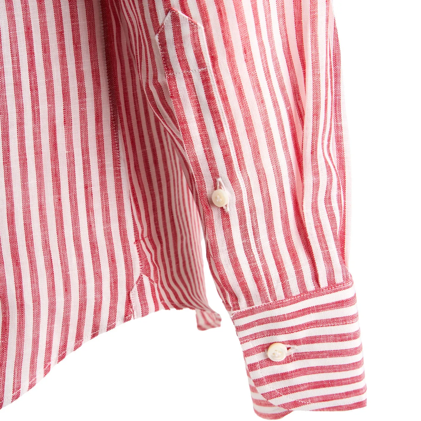 E.Marinella CAMICIA IN LINO BIANCA E BORDEAUX Rigata Online