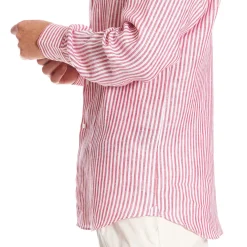 E.Marinella CAMICIA IN LINO BIANCA E BORDEAUX Rigata Online