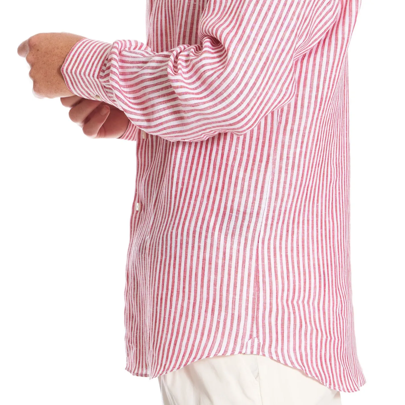 E.Marinella CAMICIA IN LINO BIANCA E BORDEAUX Rigata Online