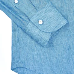 E.Marinella CAMICIA IN LINO BLUETTE Con bottoni in madreperla Discount