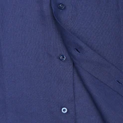 E.Marinella CAMICIA IN LINO BLU NOTTE Con bottoni in madreperla Hot
