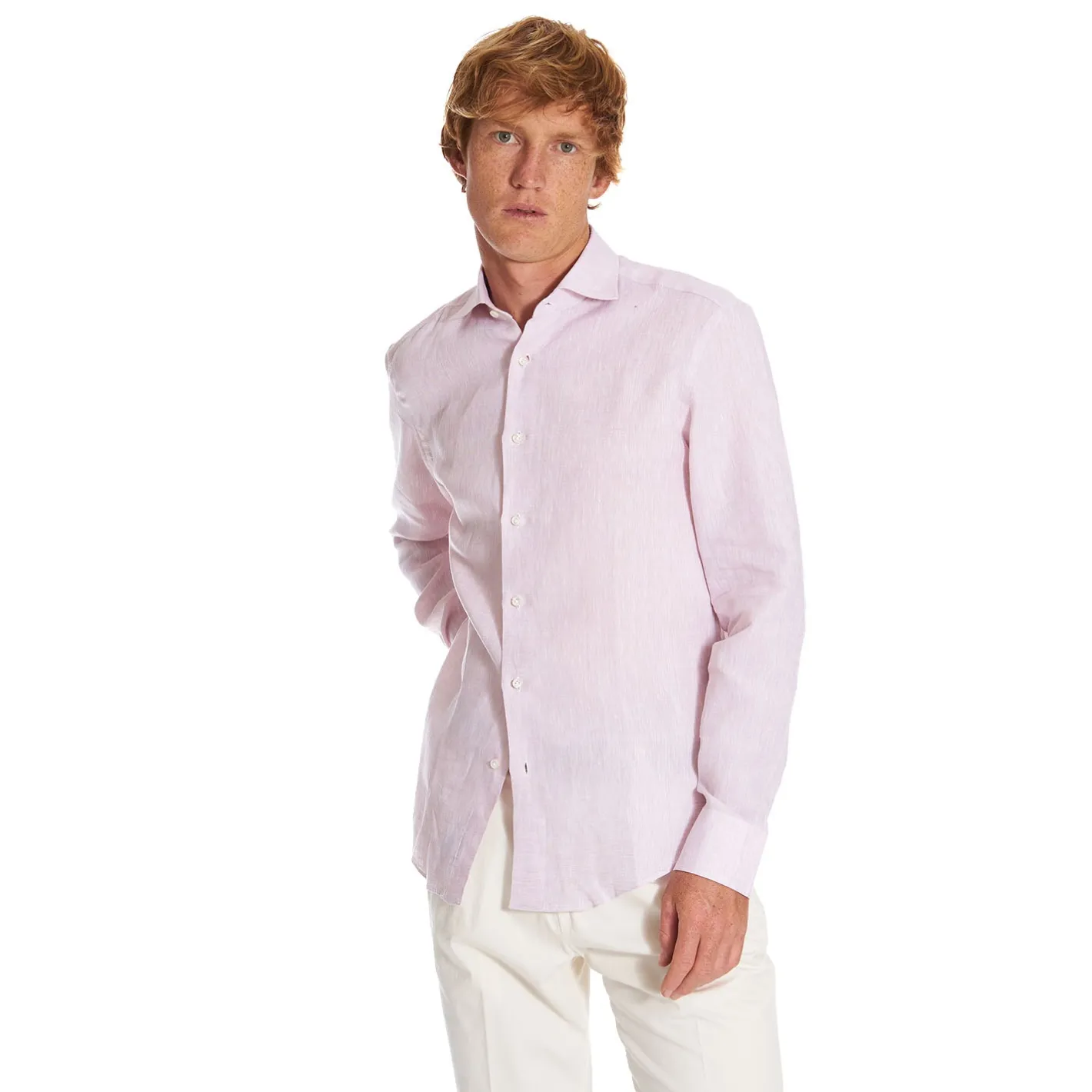E.Marinella CAMICIA IN LINO LILLA Con bottoni in madreperla New