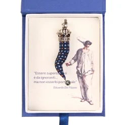E.Marinella CORNETTO BLU SCURO In seta e argento New