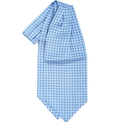 E.Marinella CRAVATTA ASCOT IN SETA AZZURRA Microfantasia fiore Sale