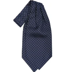 E.Marinella CRAVATTA ASCOT IN SETA BLU SCURO Microfantasia fiore New