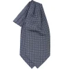 E.Marinella CRAVATTA ASCOT IN SETA BLU SCURO Microfantasia fiore New