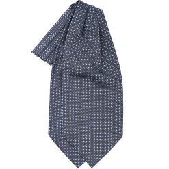 E.Marinella CRAVATTA ASCOT IN SETA BLU SCURO Microfantasia fiore New