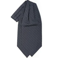 E.Marinella CRAVATTA ASCOT IN SETA BLU SCURO Microfantasia fiore Discount