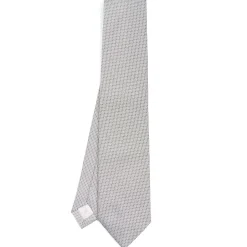 E.Marinella CRAVATTA CERIMONIA IN SETA JACQUARD GRIGIO CHIARO Microfantasia geometrica Sale