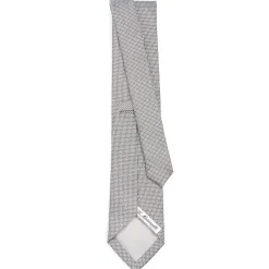 E.Marinella CRAVATTA CERIMONIA IN SETA JACQUARD GRIGIO CHIARO Microfantasia geometrica Hot