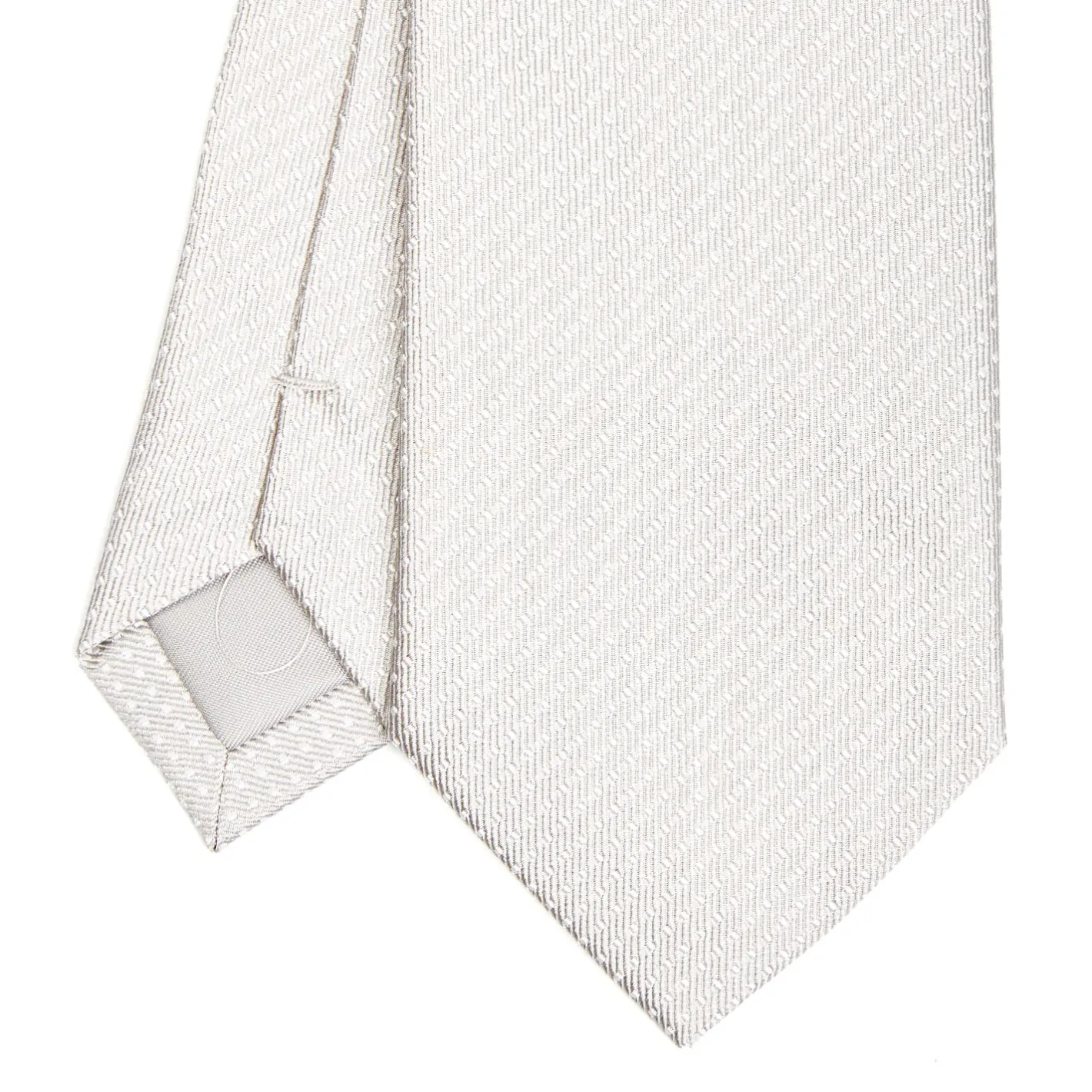 E.Marinella CRAVATTA CERIMONIA IN SETA JACQUARD GRIGIO CHIARO Microfantasia geometrica Best