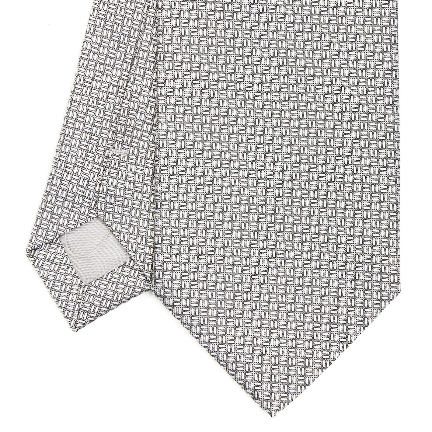 E.Marinella CRAVATTA CERIMONIA IN SETA JACQUARD GRIGIO CHIARO Microfantasia geometrica Hot