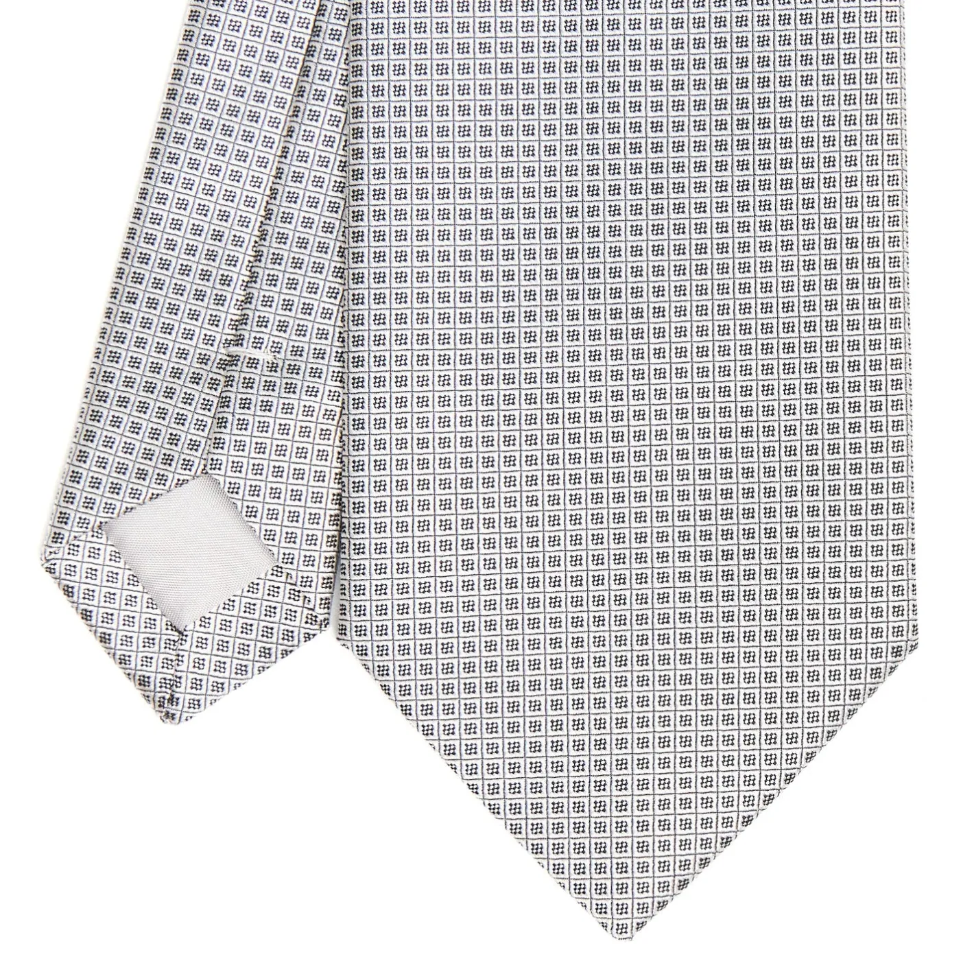 E.Marinella CRAVATTA CERIMONIA IN SETA JACQUARD GRIGIO CHIARO Microfantasia geometrica Outlet