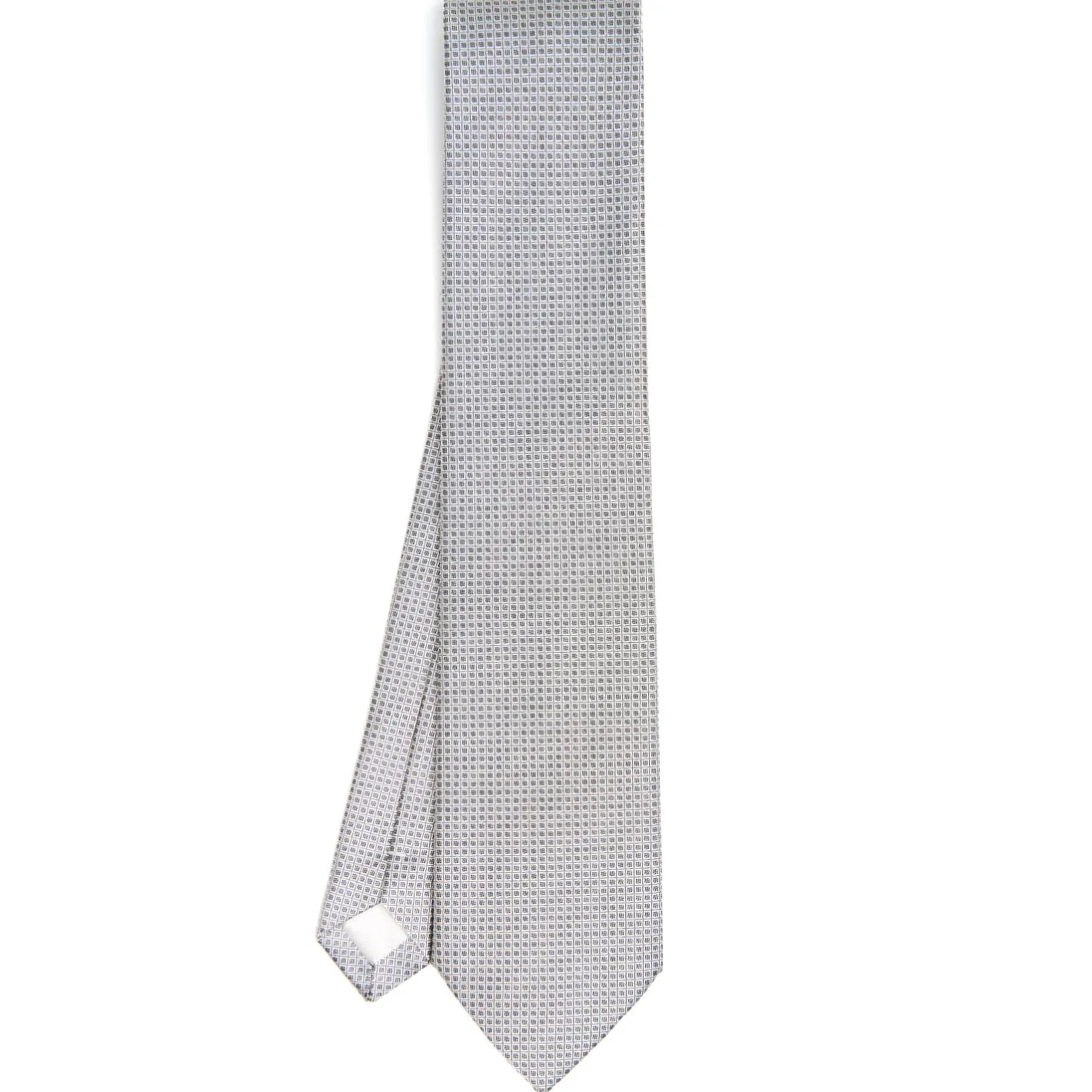 E.Marinella CRAVATTA CERIMONIA IN SETA JACQUARD GRIGIO CHIARO Microfantasia geometrica Outlet