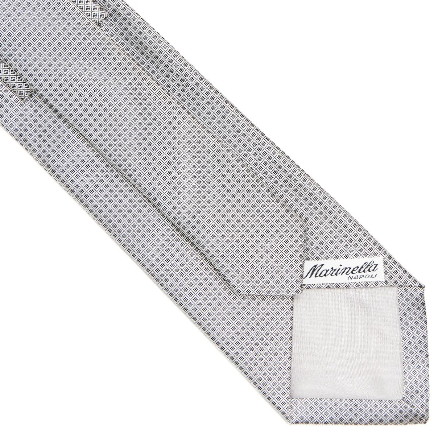 E.Marinella CRAVATTA CERIMONIA IN SETA JACQUARD GRIGIO CHIARO Microfantasia geometrica Outlet