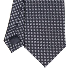 E.Marinella CRAVATTA CERIMONIA IN SETA JACQUARD BLU SCURO Microfantasia geometrica Discount