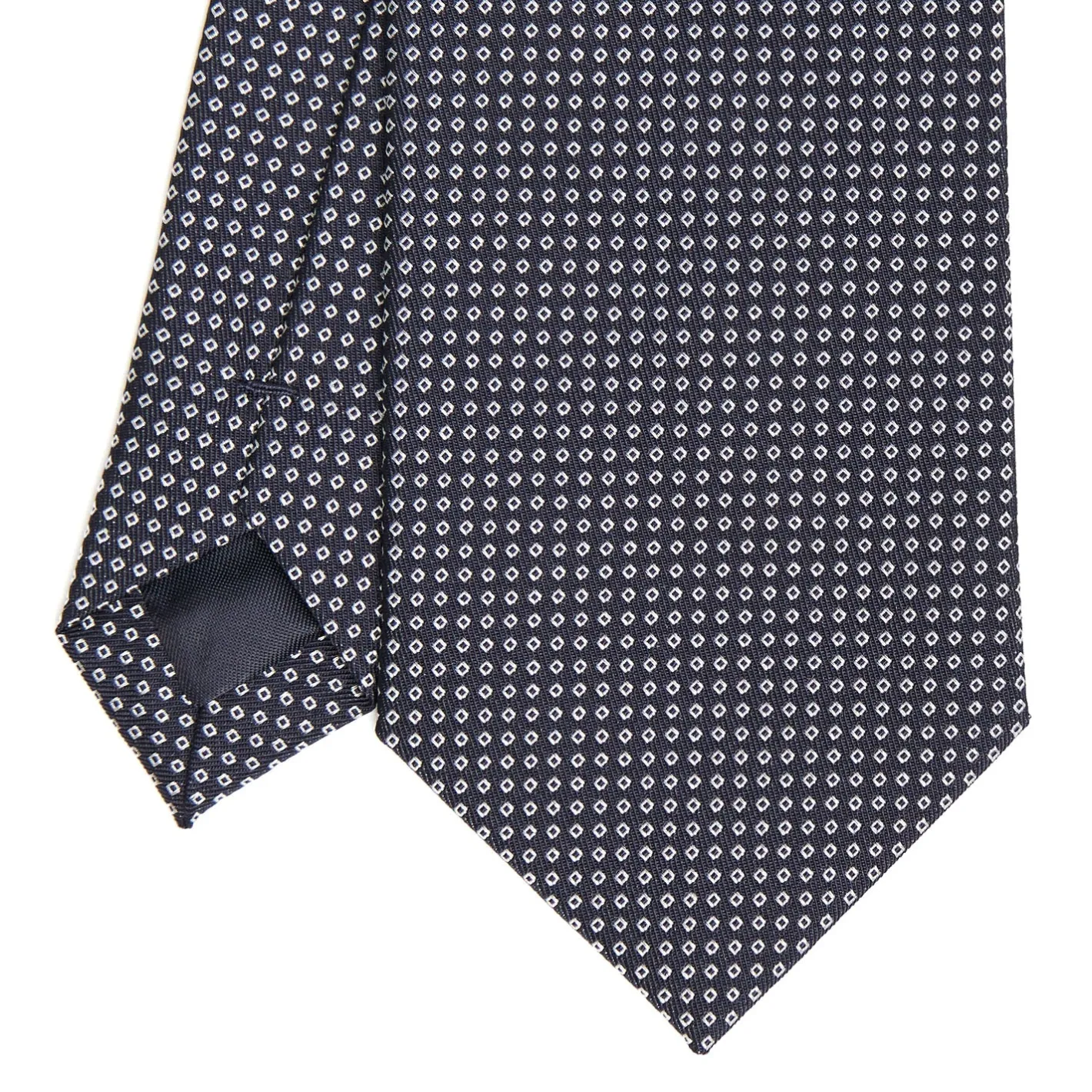 E.Marinella CRAVATTA CERIMONIA IN SETA JACQUARD BLU SCURO Microfantasia geometrica Discount