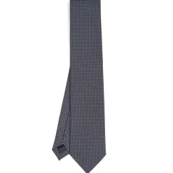 E.Marinella CRAVATTA CERIMONIA IN SETA JACQUARD BLU SCURO Microfantasia geometrica Discount