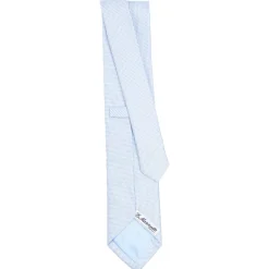 E.Marinella CRAVATTA CERIMONIA IN SETA JACQUARD AZZURRA Microfantasia geometrica Outlet