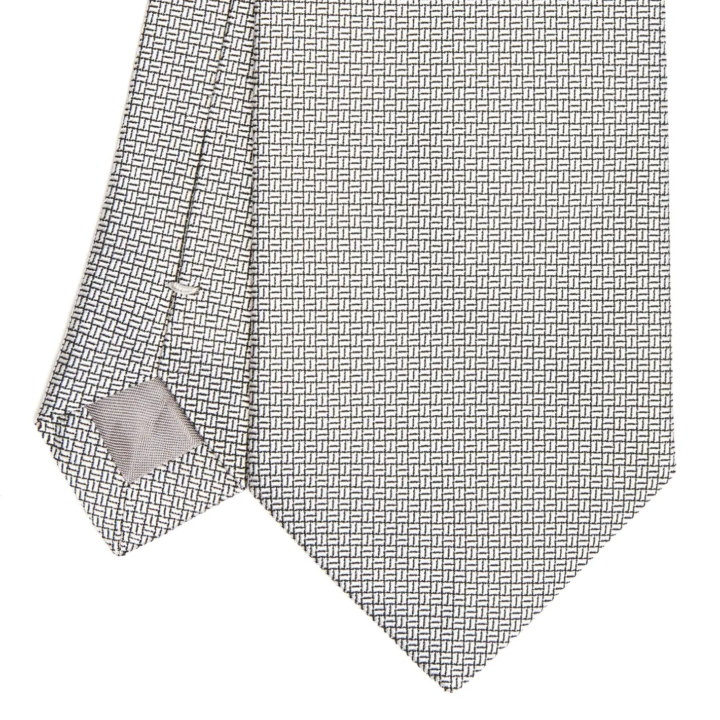 E.Marinella CRAVATTA CERIMONIA IN SETA JACQUARD GRIGIO CHIARO Microfantasia geometrica Outlet