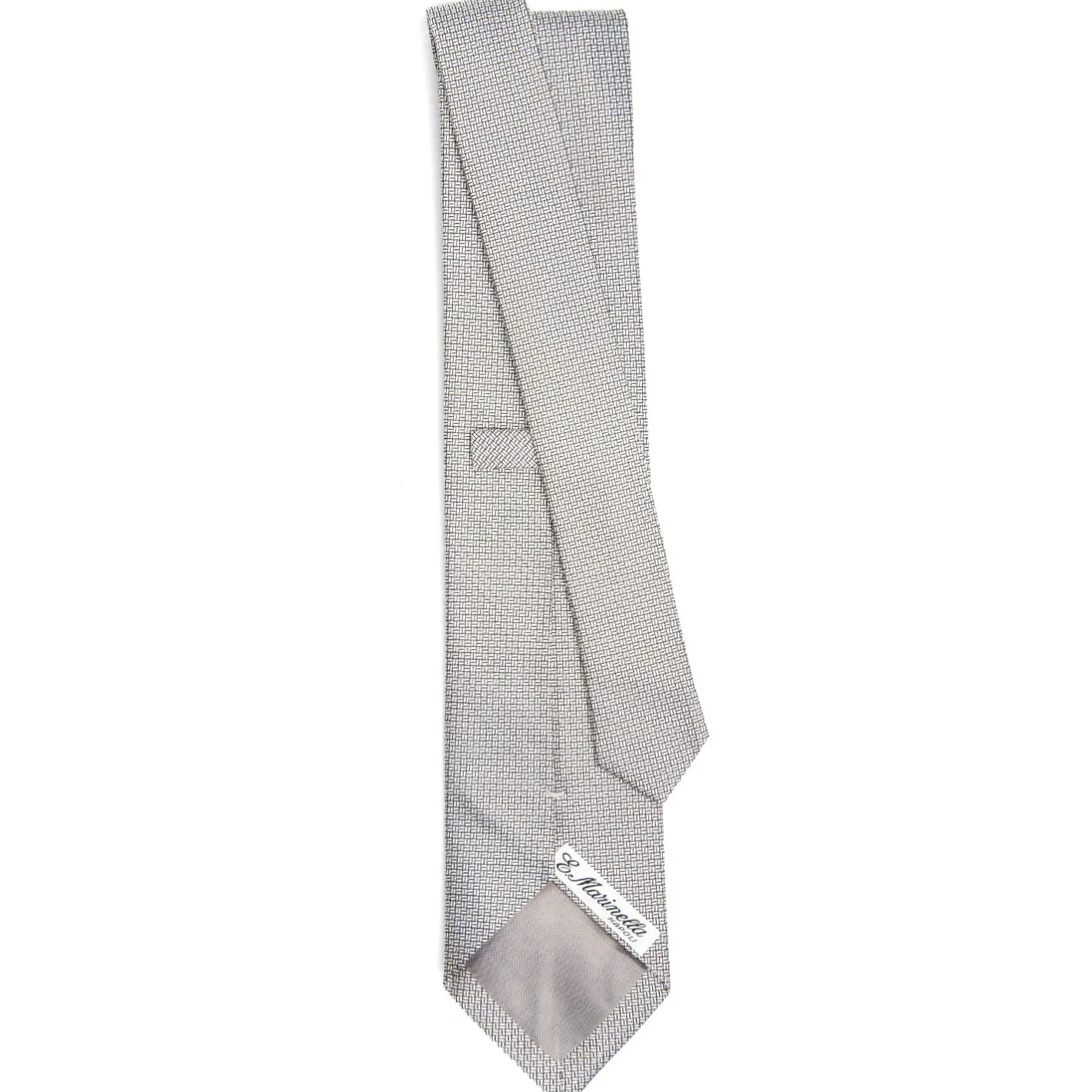 E.Marinella CRAVATTA CERIMONIA IN SETA JACQUARD GRIGIO CHIARO Microfantasia geometrica Outlet
