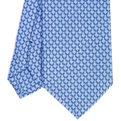 E.Marinella CRAVATTA CLASSICA IN SETA AZZURRO Microfantasia m geometrica